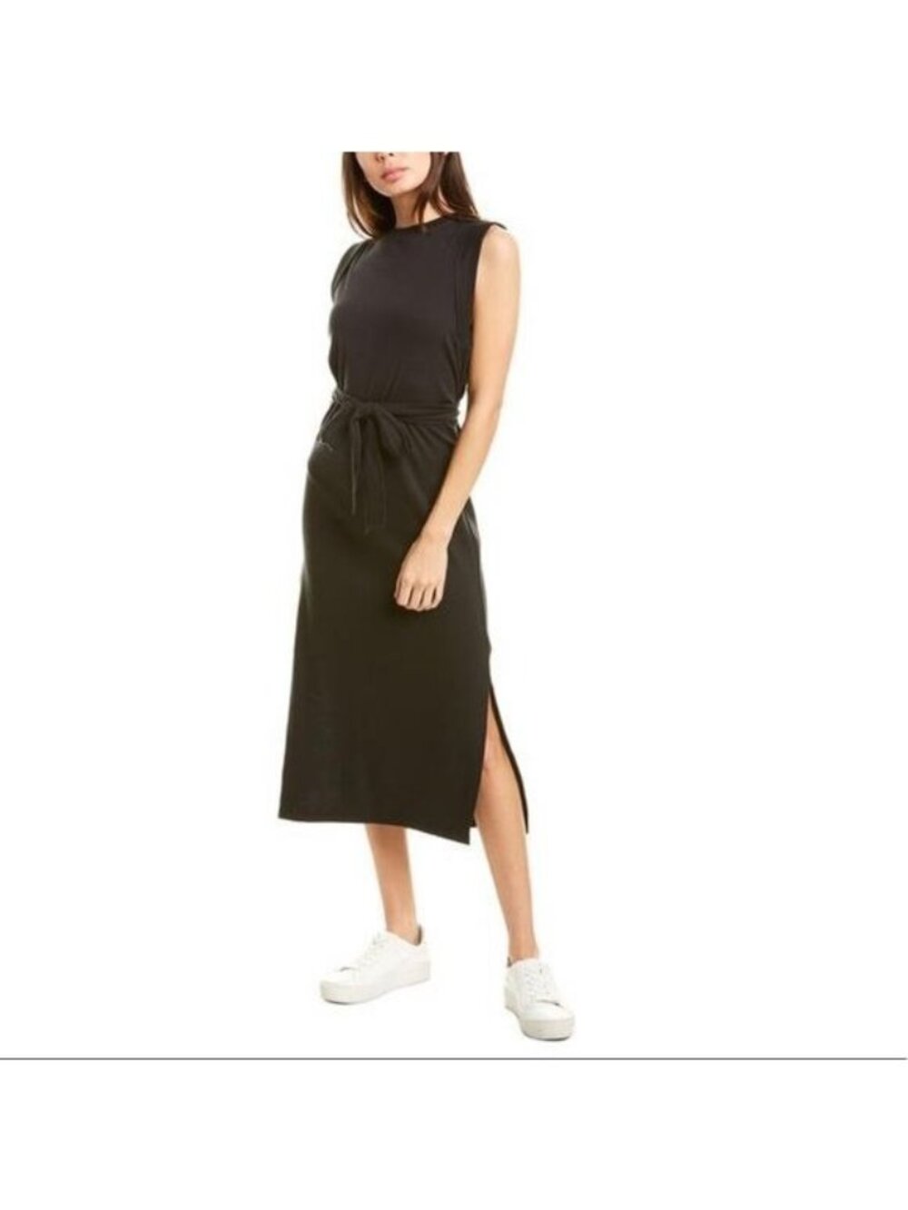 Vince Women's Cuff Sleeveless Midi Dress Black Side Split Open Back Size Large